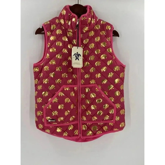 NEW TAGS Simply Southern Pink & Gold Elephant Puffer Vest Size Medium Full Zip - Picture 7 of 11